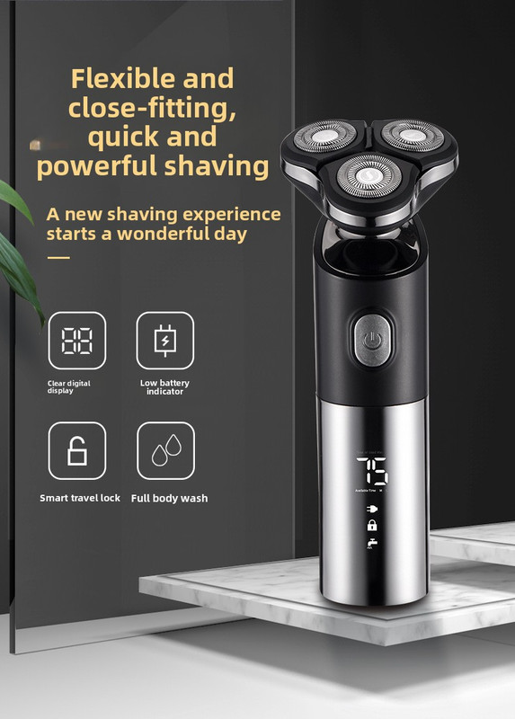 Men's 4-in-1 Electric Shaver Grooming Kit 3D Rotary Razor with Nose Trimmer Hair Clipper Facial Brush Wet & Dry Waterproof Black - Image 2