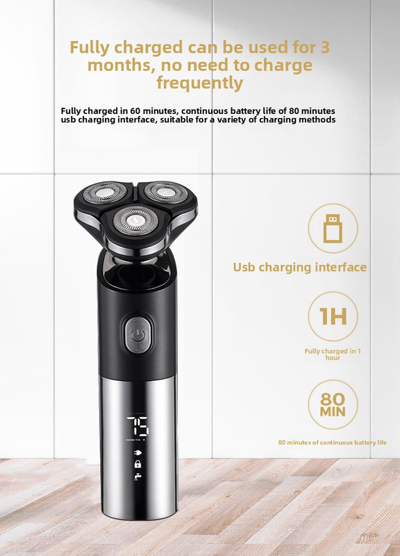 Men's 4-in-1 Electric Shaver Grooming Kit 3D Rotary Razor with Nose Trimmer Hair Clipper Facial Brush Wet & Dry Waterproof Black - Image 6