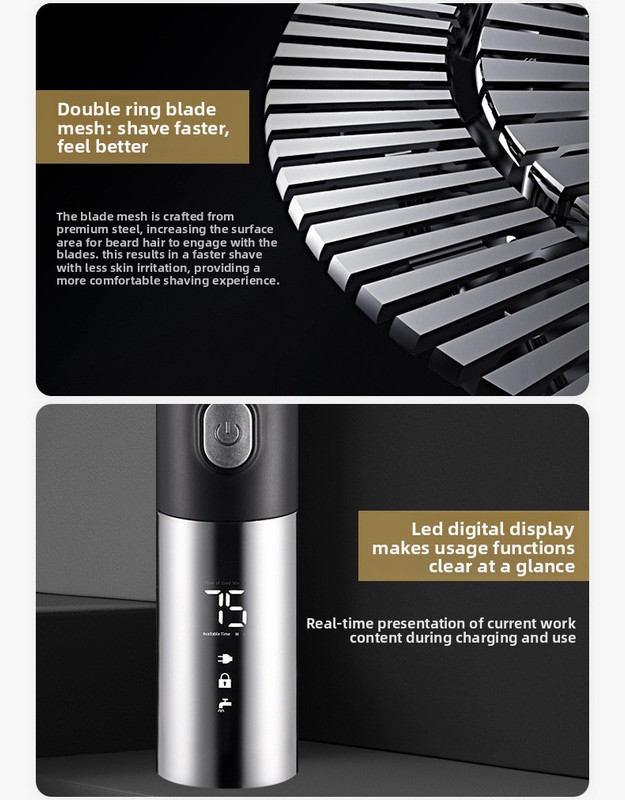 Electric Shaver for Men 3D Rotary Razor Wet and Dry Waterproof USB Rechargeable LED Display Travel Lock Gift Box Red - Image 8