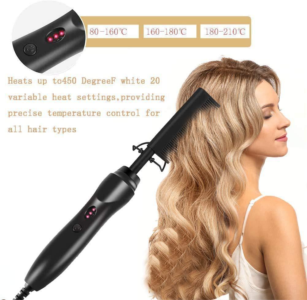 2-in-1 Electric Hot Comb Hair Straightener & Curler Titanium Alloy Heating Fast Heat Up Anti-Scald Pressing Comb with AU Plug 3 Temp Settings Pink - Image 2