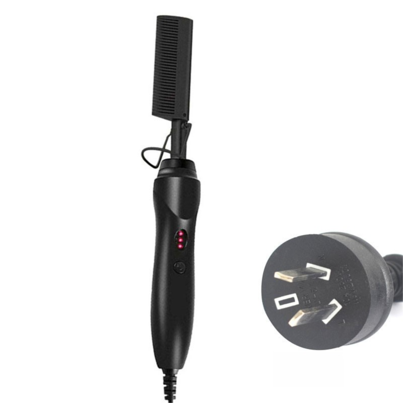 2-in-1 Electric Hot Comb Hair Straightener & Curler Titanium Alloy Heating Fast Heat Up Anti-Scald Pressing Comb with AU Plug 3 Temp Settings Black - Image 1