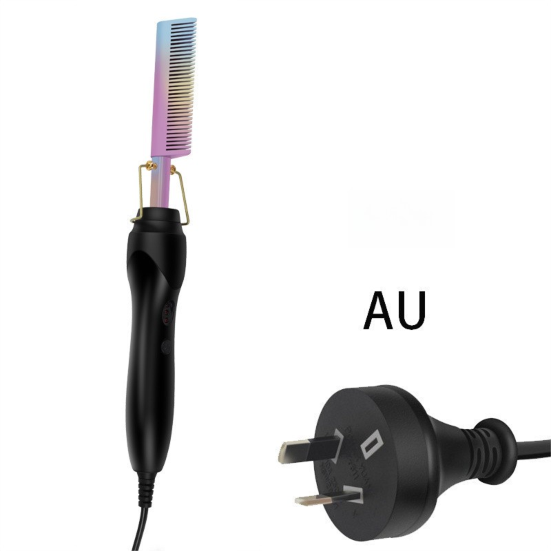 2-in-1 Electric Hot Comb Hair Straightener & Curler Titanium Alloy Heating Fast Heat Up Anti-Scald Pressing Comb with AU Plug Gradient Colour - Image 1