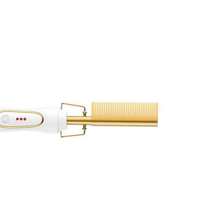 Electric Hot Comb Hair Straightener & Curler Titanium Alloy Fast Heat Wet Dry Styling Tool White Gold AU Plug - Image 1