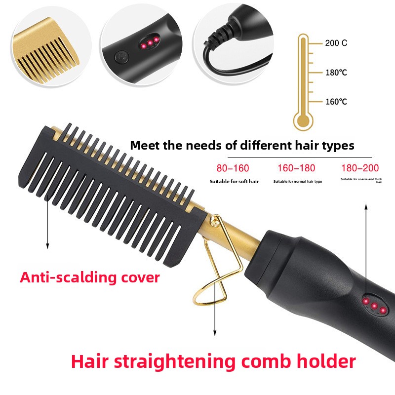 Electric Hot Comb Hair Straightener & Curler Titanium Alloy Fast Heat Wet Dry Styling Tool White Gold AU Plug - Image 5