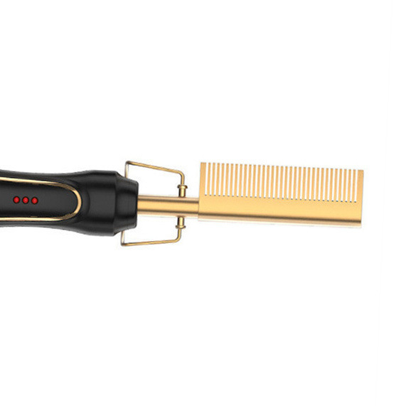 Electric Hot Comb Hair Straightener & Curler Titanium Alloy Fast Heat Wet Dry Styling Tool Black Gold AU Plug - Image 1