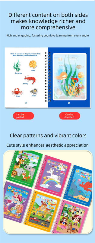 2 PCS Magic Water Colouring Book Mermaid & Unicorn Themes Reusable Painting Activity Set Mess Free Travel Toy for Kids - Image 4