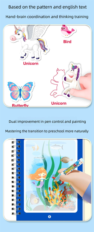 2 PCS Magic Water Colouring Book Animals & Sea World Themes Reusable Painting Activity Set Mess Free Travel Toy for Kids - Image 5