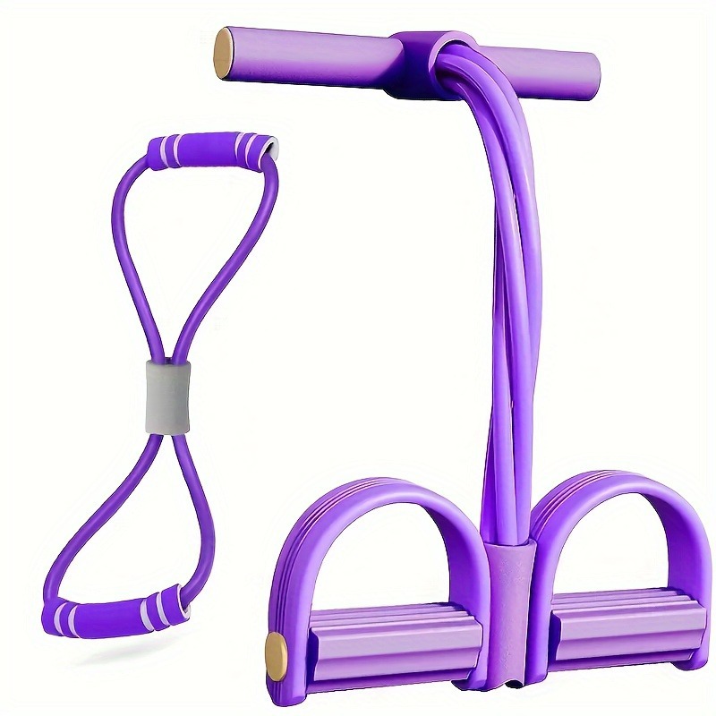 2 PCS 4-Tube Pedal Resistance Band & Figure 8 Chest Expander Purple Elastic Sit Up Pull Rope for Home Gym Yoga Pilates - Image 1