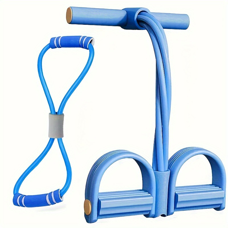 2 PCS 4-Tube Pedal Resistance Band & Figure 8 Chest Expander Blue Elastic Sit Up Pull Rope for Home Gym Yoga Pilates - Image 1