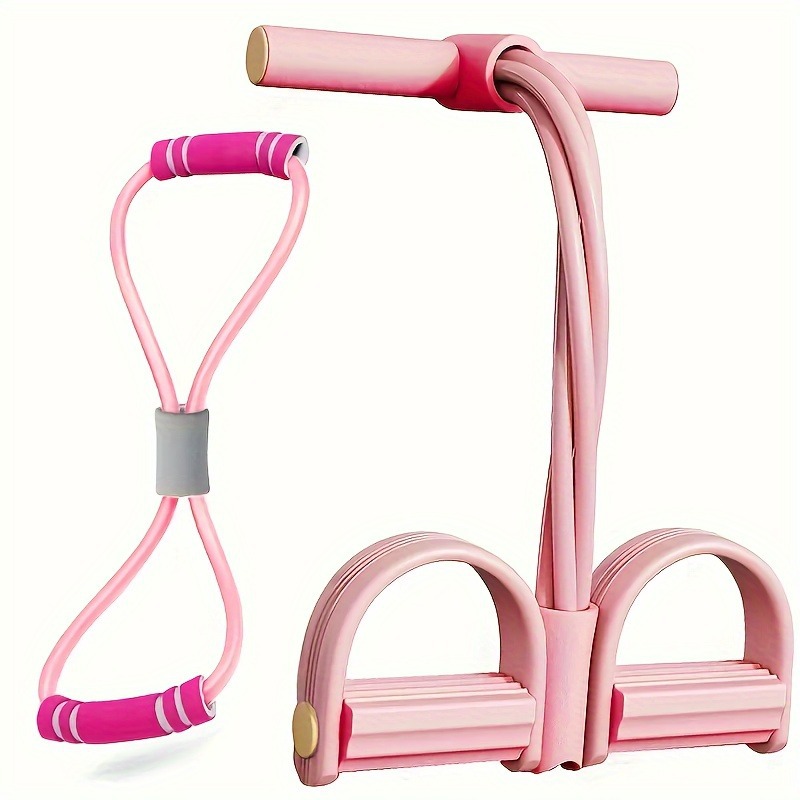 2 PCS 4-Tube Pedal Resistance Band & Figure 8 Chest Expander Pink Elastic Sit Up Pull Rope for Home Gym Yoga Pilates - Image 1