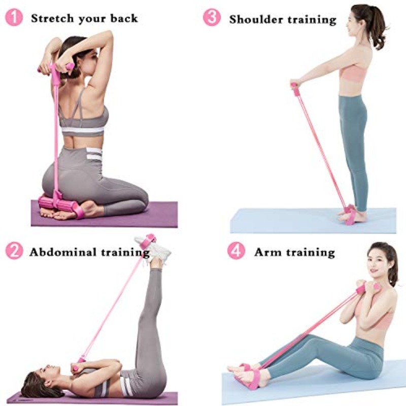 2 PCS 4-Tube Pedal Resistance Band & Figure 8 Chest Expander Pink Elastic Sit Up Pull Rope for Home Gym Yoga Pilates - Image 4