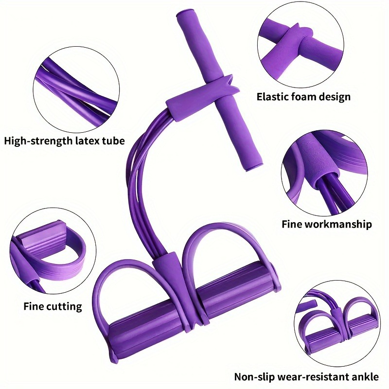 2 PCS Upgraded 6-Tube Pedal Resistance Band & Figure 8 Pull Rope Set Purple Elastic Tummy Trimmer for Home Gym Workout - Image 2