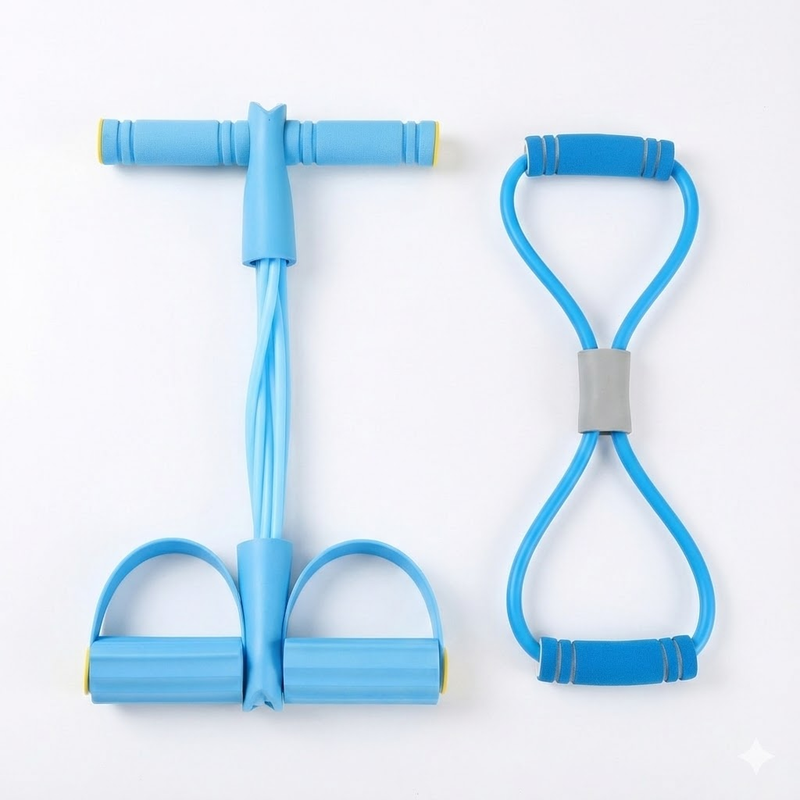 2 PCS Upgraded 6-Tube Pedal Resistance Band & Figure 8 Pull Rope Set Blue Elastic Tummy Trimmer for Home Gym Workout - Image 1
