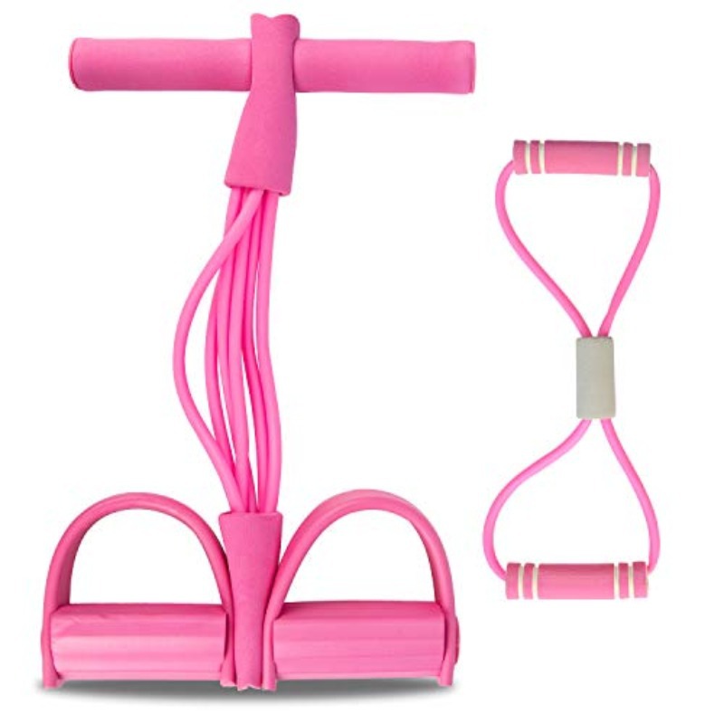 2 PCS Upgraded 6-Tube Pedal Resistance Band & Figure 8 Pull Rope Set Pink Elastic Tummy Trimmer for Home Gym Workout - Image 1