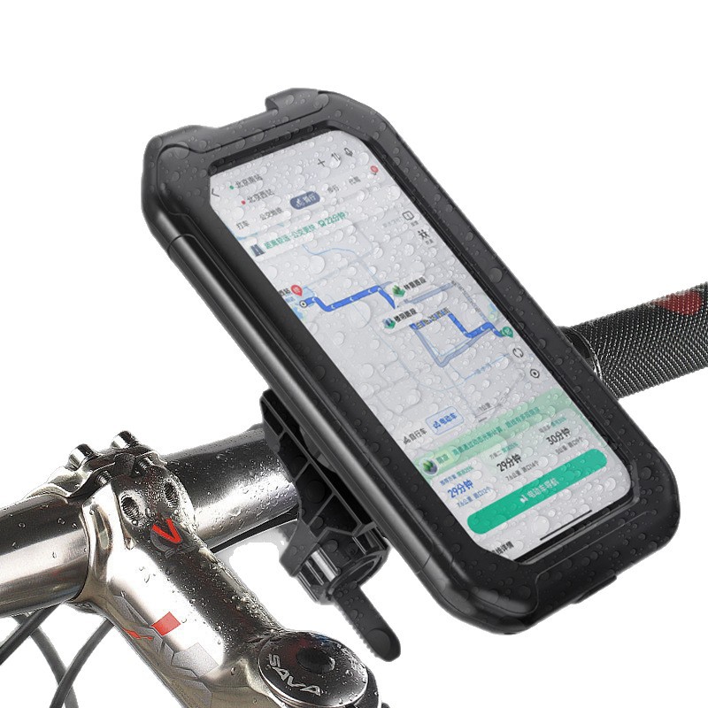 Black Bicycle Waterproof Phone Holder - Handlebar Mount with Sensitive Touch Screen, Anti-Drop & 360° Rotation Case for Navigation (Up to 7-inch Phones) - Image 1
