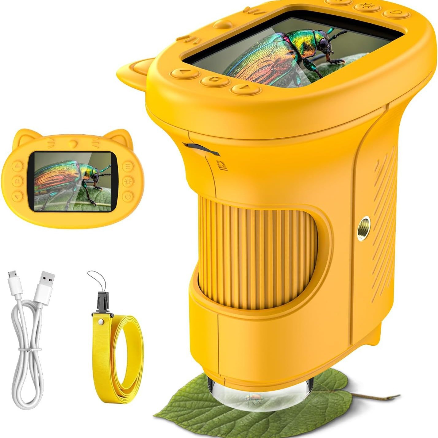 Yellow Kids Handheld Digital Microscope - 2.4-inch HD Portable Magnifier with 1000x Magnification, 2MP Camera, and Built-in Storage & LED - Image 1