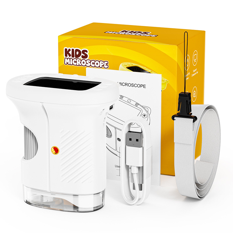 White Kids Handheld Digital Microscope - 2.4-inch HD Portable Magnifier with 1000x Magnification, 2MP Camera, and Built-in Storage & LED - Image 1