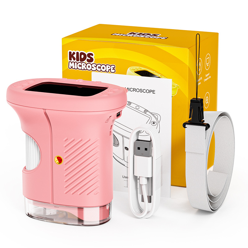 Pink Kids Handheld Digital Microscope - 2.4-inch HD Portable Magnifier with 1000x Magnification, 2MP Camera, and Built-in Storage & LED - Image 1