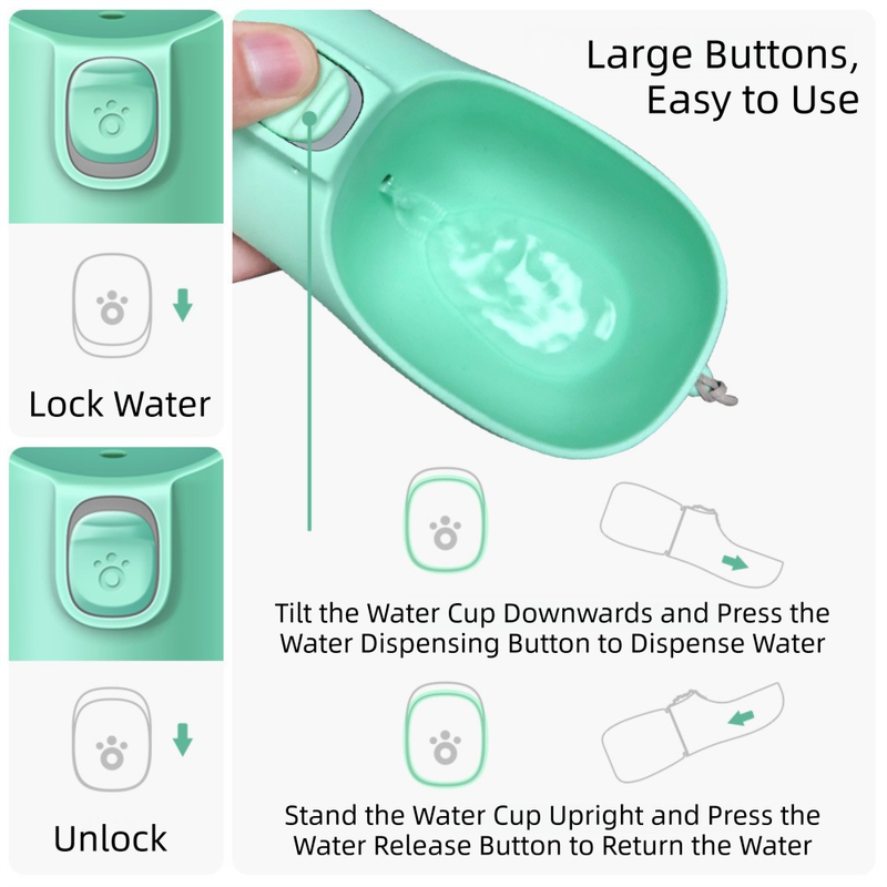 Green Portable Dog Water Bottle and Drink Feeder - 550ml Pet Travel Water Cup for Walking, Hiking & Outdoor Use (High-Temperature Resistant) - Image 2