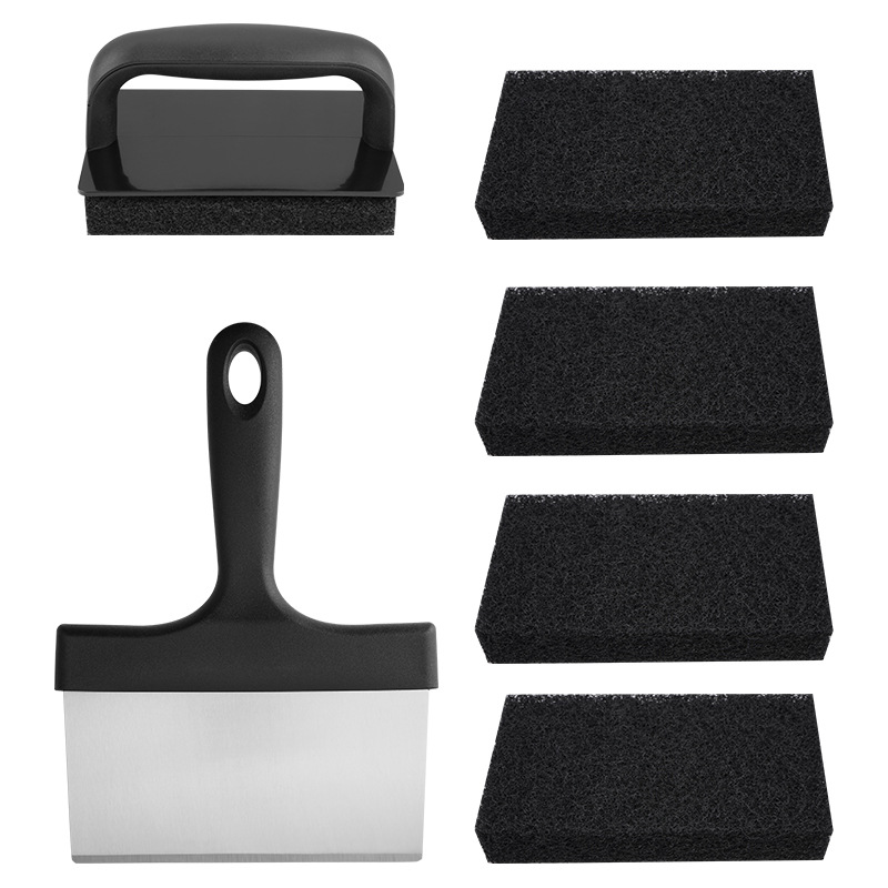 Stainless Steel BBQ Griddle and Grill Cleaning Tool Set - Scraper, 4  Cleaning Pad with TPR Handle Kit for Deep Cleaning - Image 1