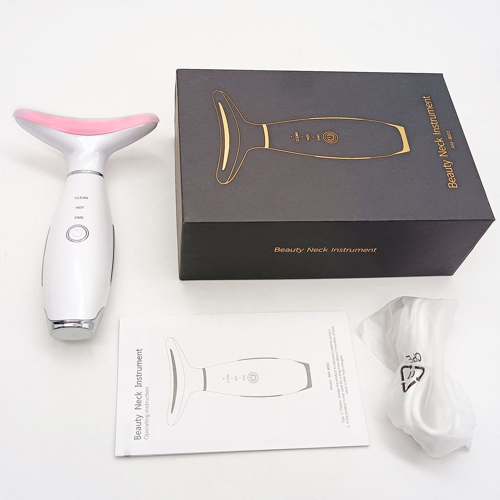 White Color Light Therapy Beauty Tool and Neck Massager -  Essence Infusion Device for Lifting, Firming, Hydration & Skin Rejuvenation - Image 1