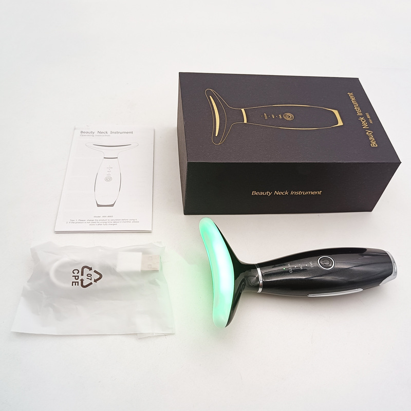 Black Color Light Therapy Beauty Tool and Neck Massager -  Essence Infusion Device for Lifting, Firming, Hydration & Skin Rejuvenation - Image 1