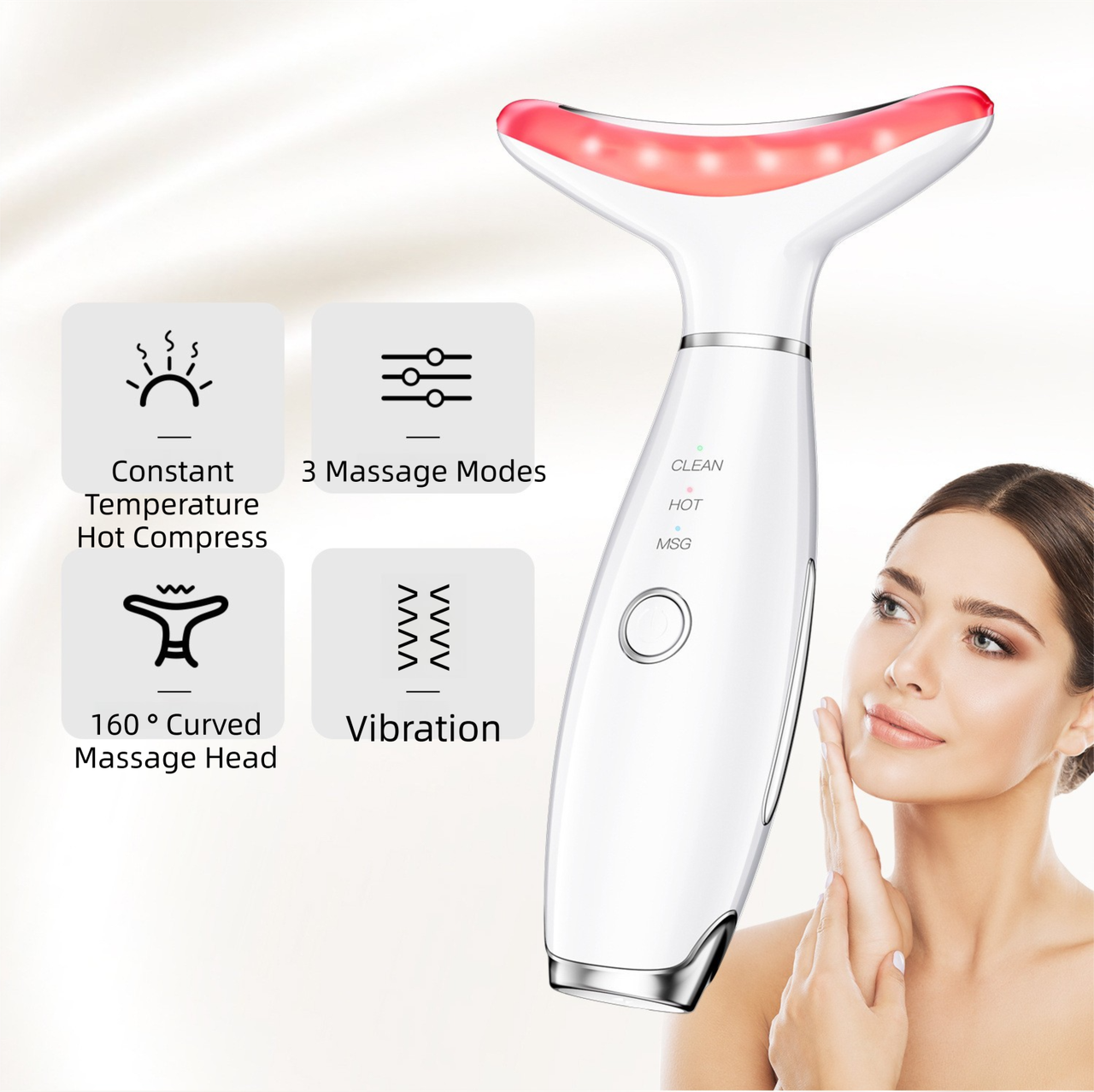 Black Color Light Therapy Beauty Tool and Neck Massager -  Essence Infusion Device for Lifting, Firming, Hydration & Skin Rejuvenation - Image 3