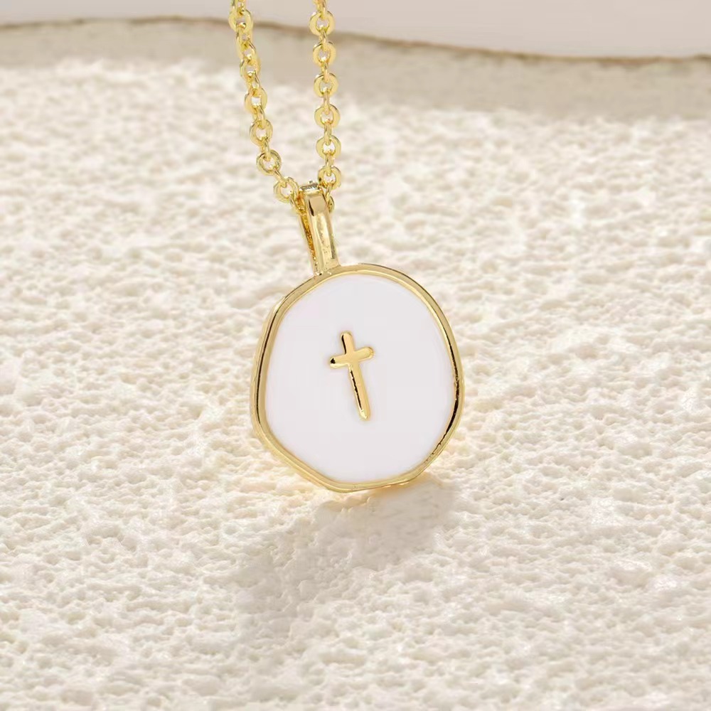 3-Pack Enamel Drip Oil Cross Necklace Set(White & Pink & Blue) - Fashionable Geometric Pendant, Niche Design, Electroplated Alloy Jewelry - Image 2