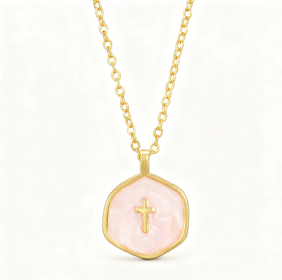 3-Pack Enamel Drip Oil Cross Necklace Set(White & Pink & Blue) - Fashionable Geometric Pendant, Niche Design, Electroplated Alloy Jewelry - Image 3