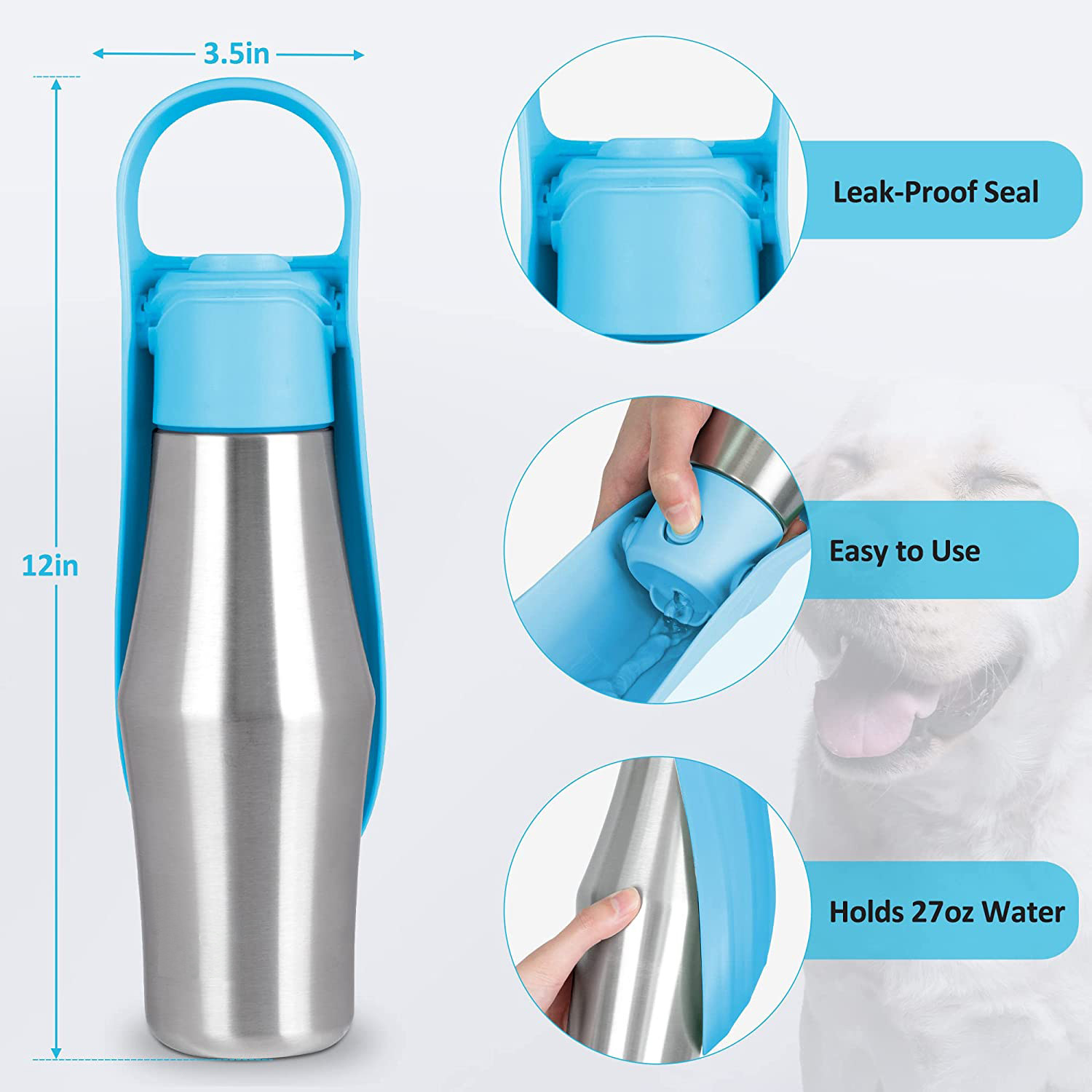 Light Green 27oz Food-Grade 304 Stainless Steel Pet Water Bottle - Portable Dog and Cat Travel Cup, Outdoor Feeder for Walks and Hikes - Image 2