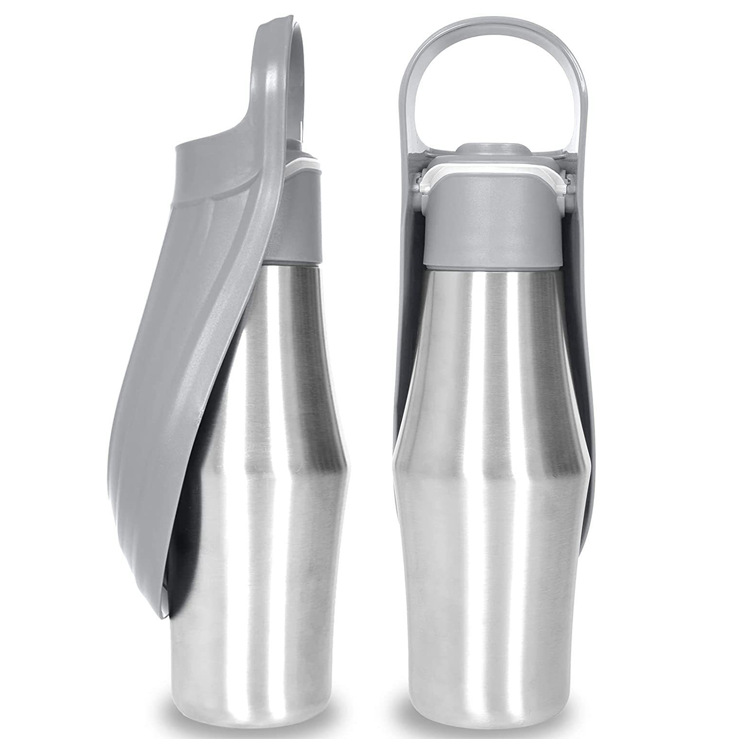 Grey 27oz Food-Grade 304 Stainless Steel Pet Water Bottle - Portable Dog and Cat Travel Cup, Outdoor Feeder for Walks and Hikes - Image 1