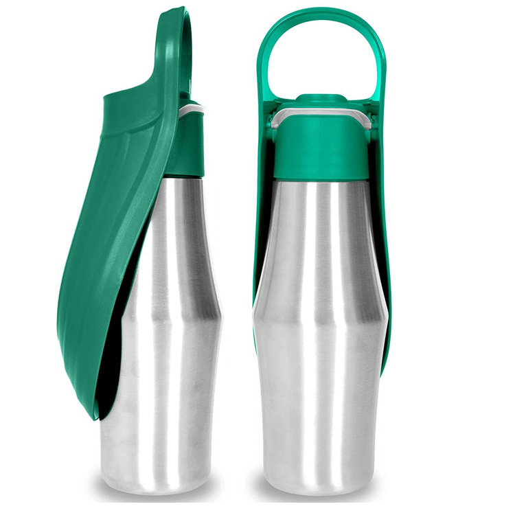 Dark Green 27oz Food-Grade 304 Stainless Steel Pet Water Bottle - Portable Dog and Cat Travel Cup, Outdoor Feeder for Walks and Hikes - Image 1