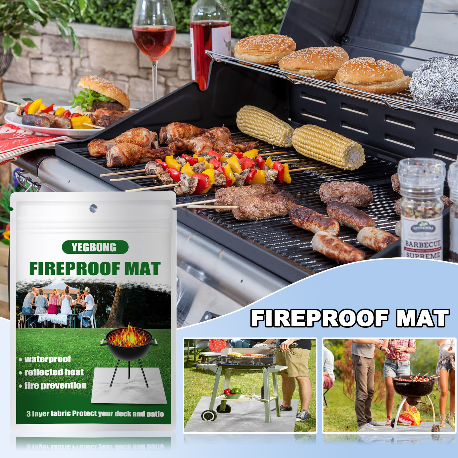 80x60 CM Outdoor Fire Pit Mat and Grill Pad - Up to 500°C Resistant Square Deck Protector for Barbecues, Fire Pits & Smokers - Image 1