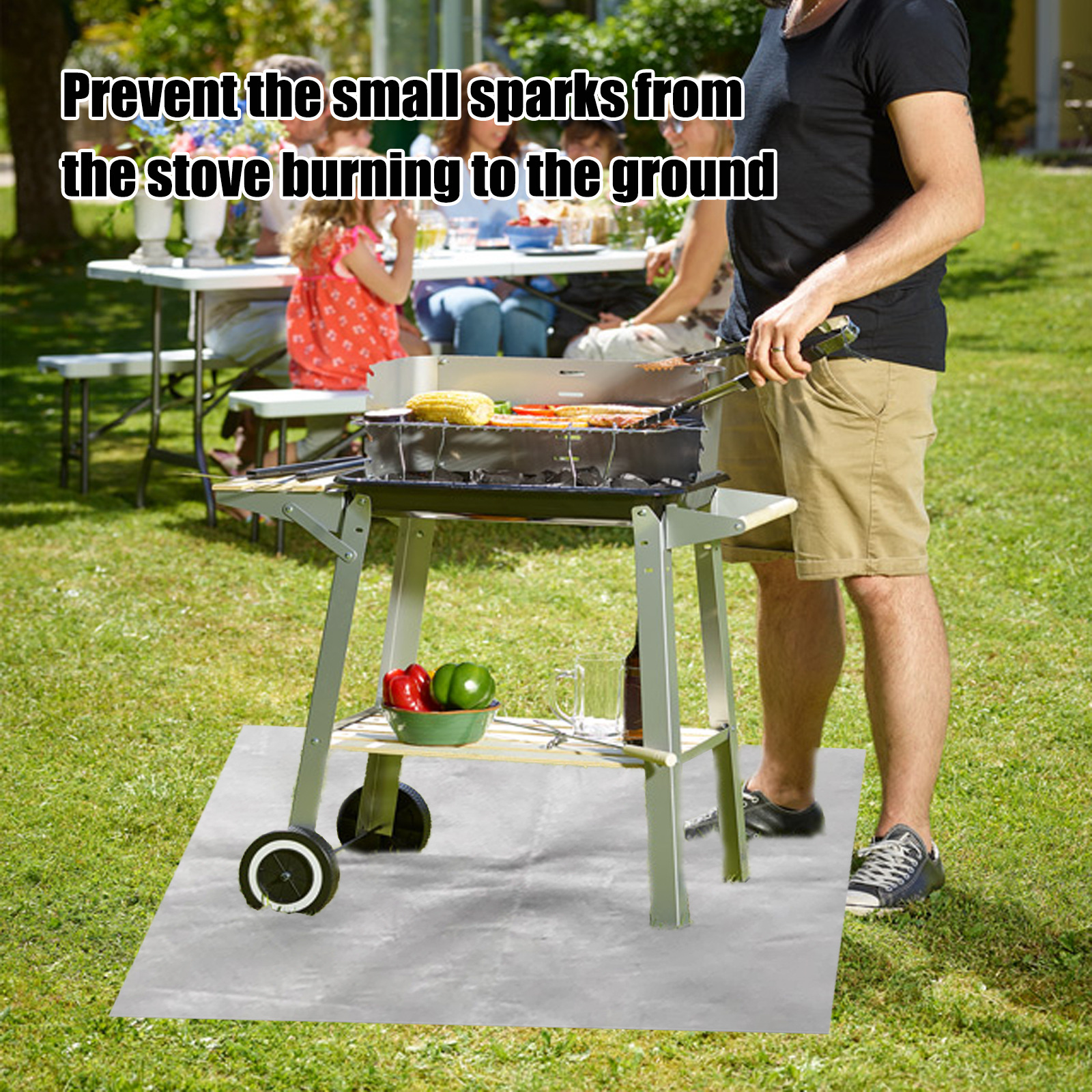80x60 CM Outdoor Fire Pit Mat and Grill Pad - Up to 500°C Resistant Square Deck Protector for Barbecues, Fire Pits & Smokers - Image 4