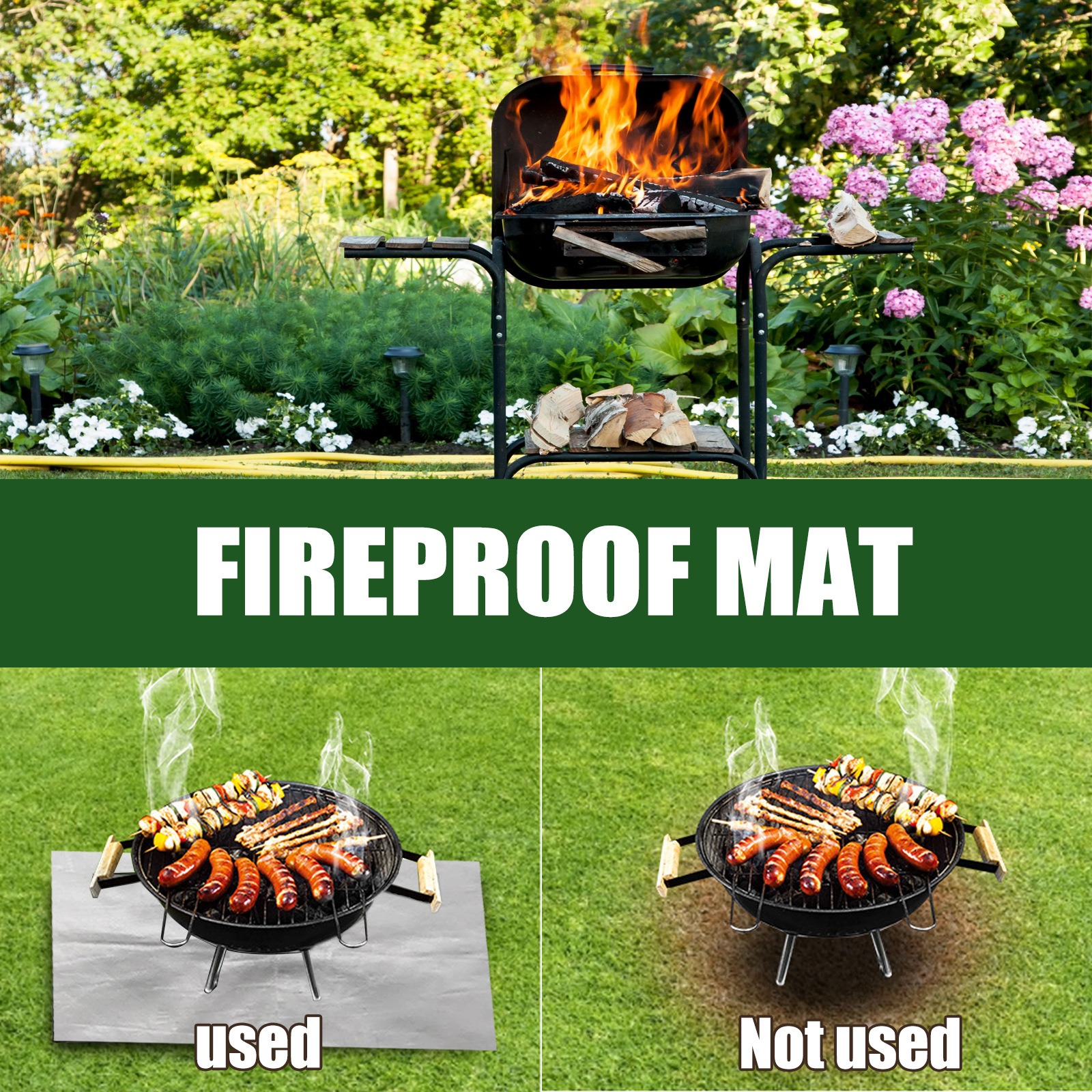 100x100 CM Outdoor Fire Pit Mat and Grill Pad - Up to 500°C Resistant Square Deck Protector for Barbecues, Fire Pits & Smokers - Image 5
