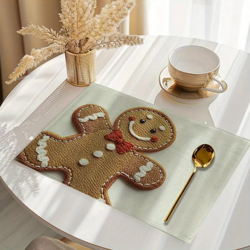 4-Pack Festive Printed Insulated Placemat for Australian Summer Holidays - Gingerbread for Boxing Day and New Year Celebrations - Image 1