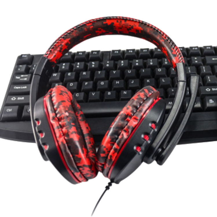 Camouflage Red Over-Ear Wired Gaming Headset with Microphone - Direct Plug-in E-Sports Headphones for PC, Console & Mobile Gaming - Image 1