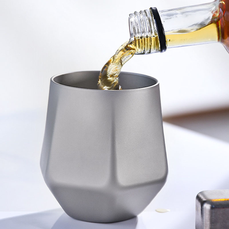 Sandblasted Finish Double-Walled Hexagonal Pure Titanium Mug - 250ml Insulated Beer, Liquor, and Tea Cup for Home and Travel Use - Image 2