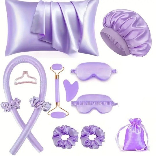 12-Piece Heatless Hair Curler Set for Damage-Free Curls & Comfortable Sleep - Soft Sponge Sleep-In Rollers for DIY Styling (Purple) - Image 1