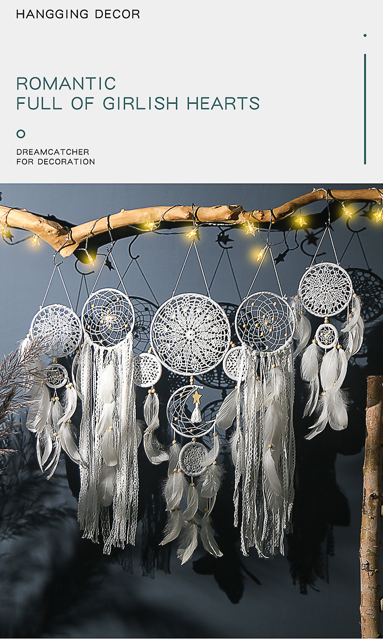 5-Piece Bohemian Handmade Dreamcatcher Wall Hanging Set (White) - Nordic Style Feather Room Decor with Premium Gift Box - Image 3
