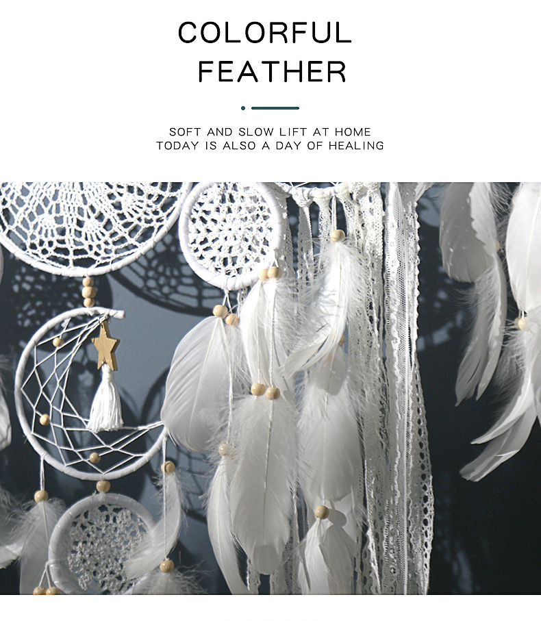 5-Piece Bohemian Handmade Dreamcatcher Wall Hanging Set (White) - Nordic Style Feather Room Decor with Premium Gift Box - Image 4