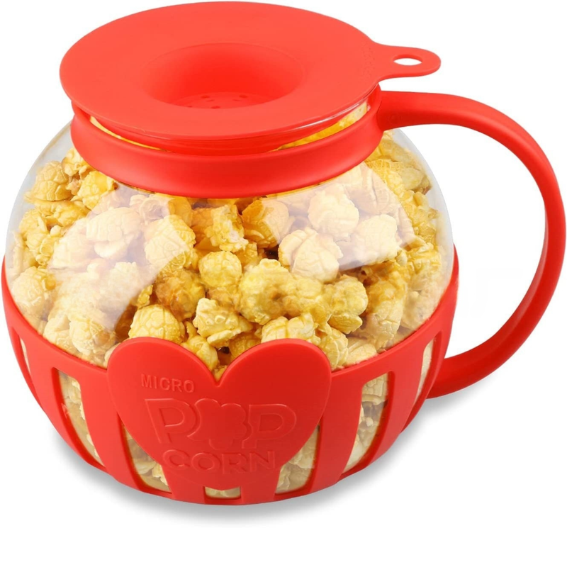 2.25QT Red Borosilicate Glass Microwave Popcorn Popper - Healthy Chemical-Free Snack Maker - Dishwasher Safe & Wide Mouth Design - Image 1