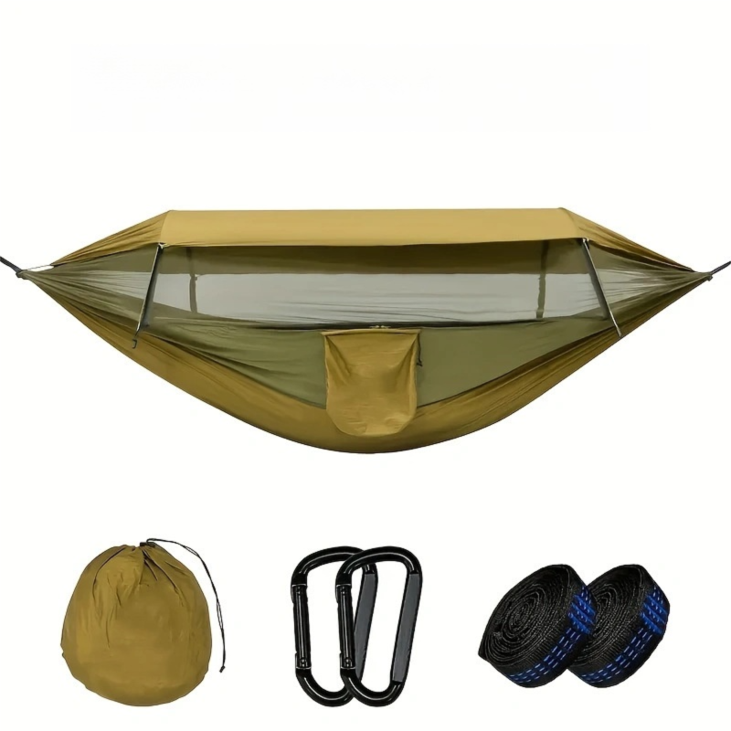 290 x 140CM Professional Nylon Hammock with Integrated Mosquito Net & Sunshade - 2-Person  Anti-Rollover Camping Swing with Heavy-Duty Installation Kit (Dark Green) - Image 1