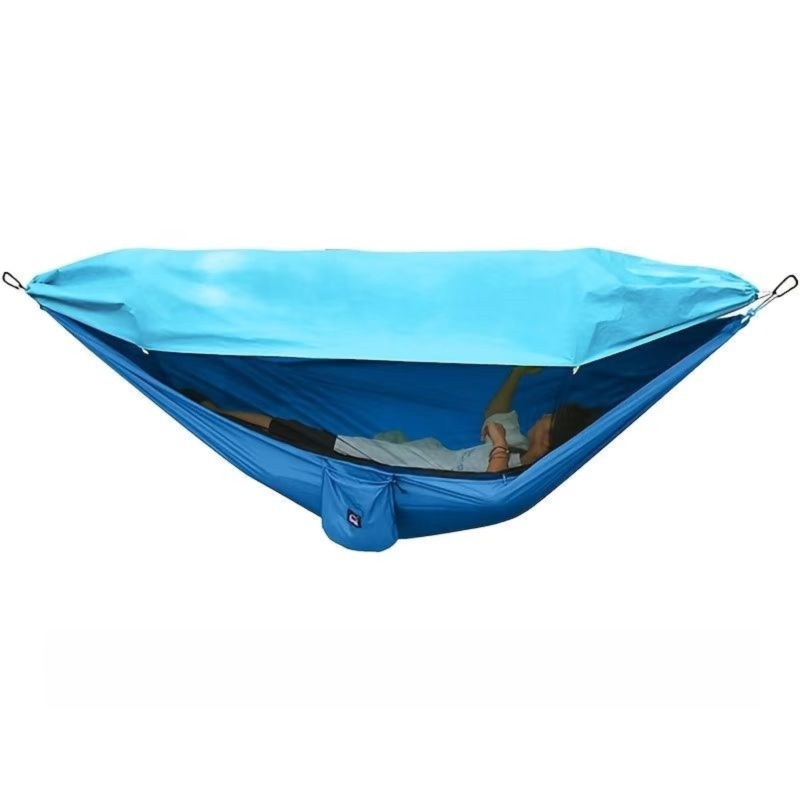 290 x 140CM Professional Nylon Hammock with Integrated Mosquito Net & Sunshade - 2-Person  Anti-Rollover Camping Swing with Heavy-Duty Installation Kit (Blue) - Image 1