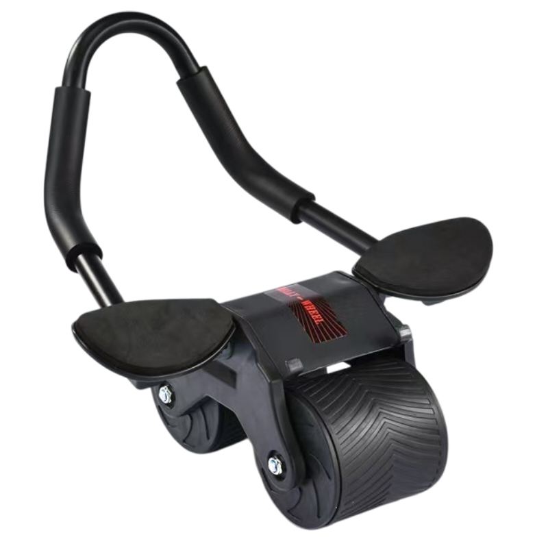 Black Multifunctional Abdominal Roller with Automatic Rebound - Core Strength Trainer with Extra-Wide Double Wheels and Kneeling Mat for Home Gym - Image 1