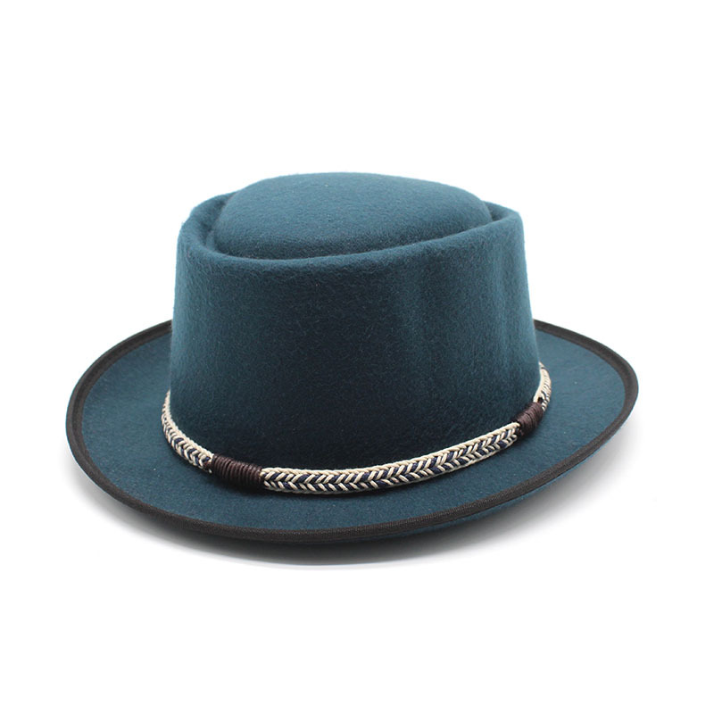 Peacock Blue Unisex Stylish Pure Woolen Short-Brimmed Fedora - Classic British Gentleman's Fedora with Curled Brim and Dimpled Top - Image 1