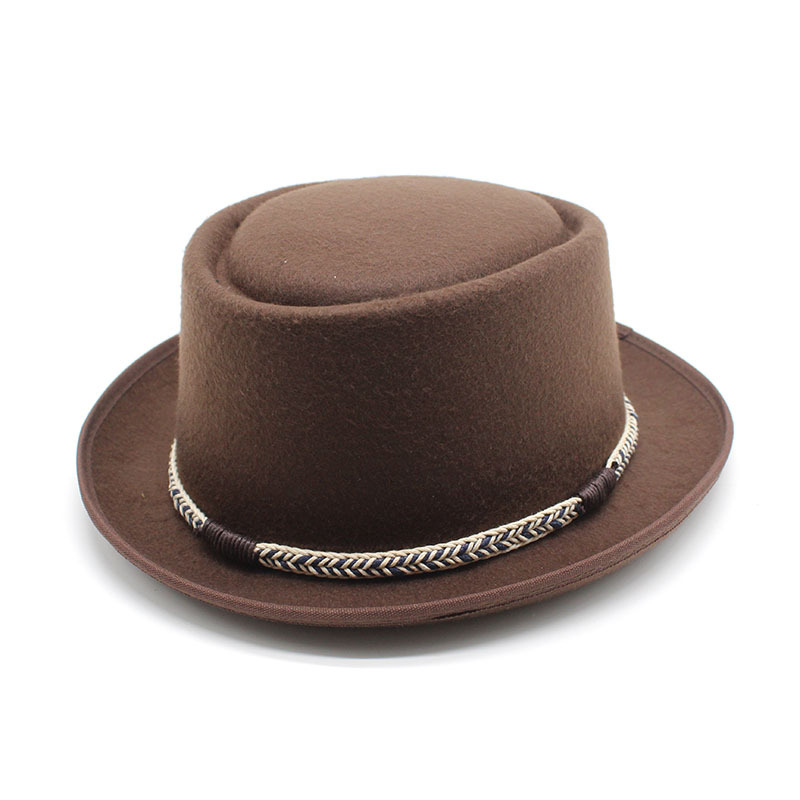 Coffee Brown Unisex Stylish Pure Woolen Short-Brimmed Fedora - Classic British Gentleman's Fedora with Curled Brim and Dimpled Top - Image 1