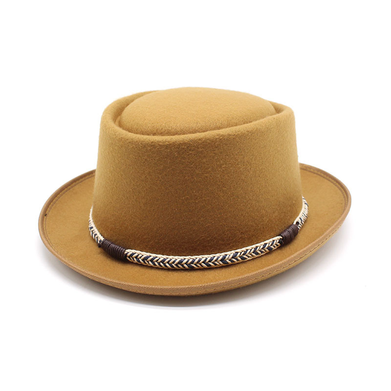 Khaki Unisex Stylish Pure Woolen Short-Brimmed Fedora - Classic British Gentleman's Fedora with Curled Brim and Dimpled Top - Image 1