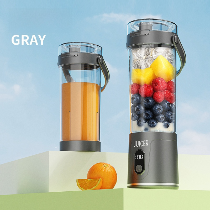 Gray Portable 600ml Wireless Juicer Blender with 12-Leaf Blades - 20,000 RPM High-Speed Smoothie Maker & Self-Cleaning Personal Blender for Travel and Home - Image 1