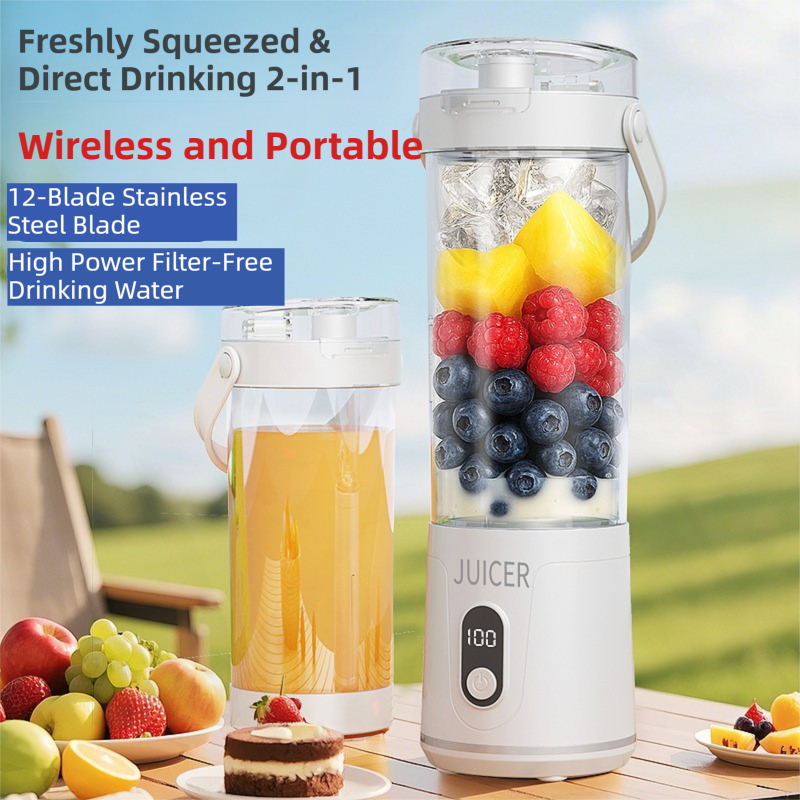 Gray Portable 600ml Wireless Juicer Blender with 12-Leaf Blades - 20,000 RPM High-Speed Smoothie Maker & Self-Cleaning Personal Blender for Travel and Home - Image 2